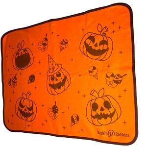 Vintage Baskin Robbins Halloween Baby Blanket Fleece Orange Brown All Over Print